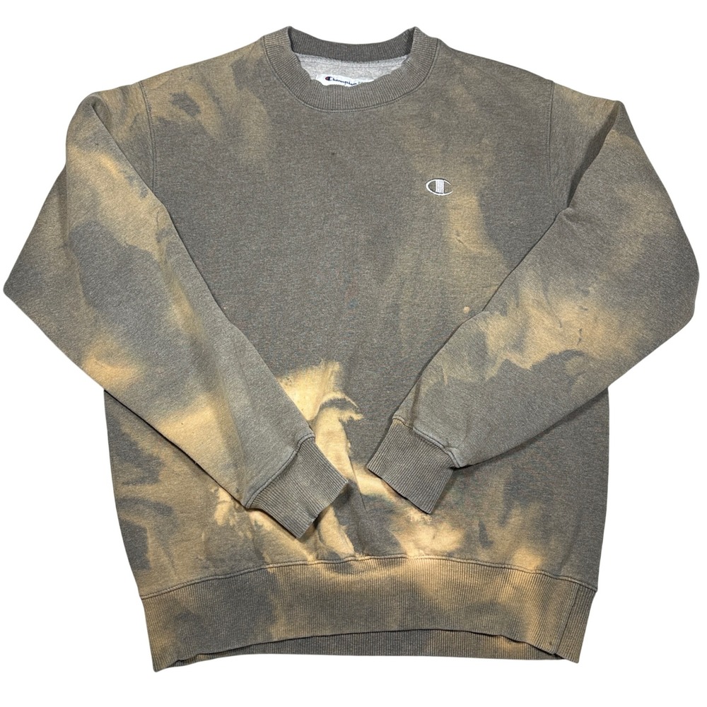 Champion Eco Authentic Bleach Wash Crewneck Sweatshirt Brown Mens Medium Custom